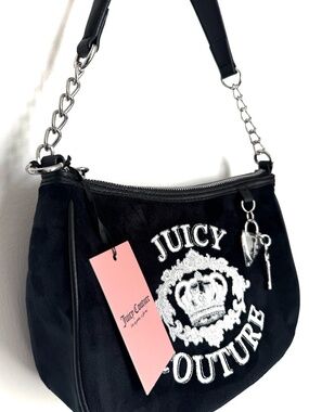 NEW✨Juicy Couture Black Velour Shoulder Bag Y2K Logo